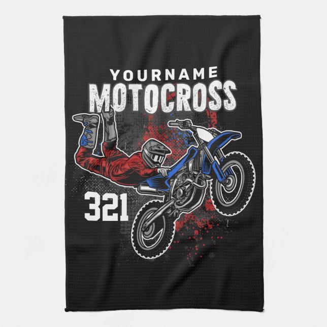 Personalized Freestyle Motocross Racing FMX Tricks Kitchen Towel (Vertical)