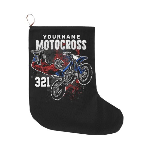 Personalized Freestyle Motocross Racing FMX Tricks Large Christmas Stocking