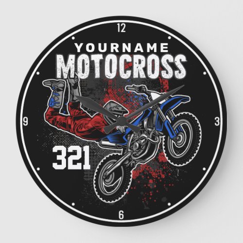 Personalized Freestyle Motocross Racing FMX Tricks Large Clock