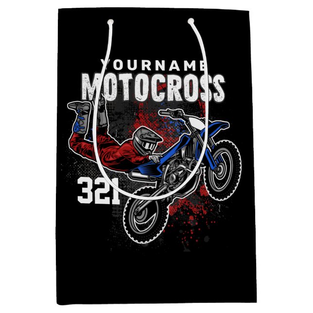 Personalized Freestyle Motocross Racing FMX Tricks Medium Gift Bag (Front)