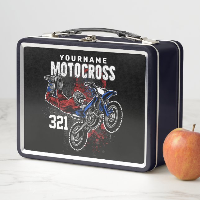 Personalized Freestyle Motocross Racing FMX Tricks Metal Lunch Box (In Situ)