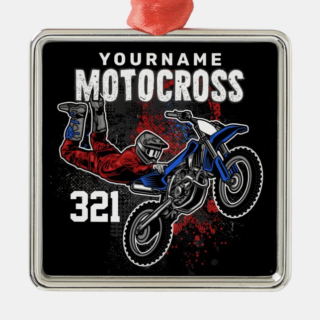 Personalized Freestyle Motocross Racing FMX Tricks Metal Ornament (Front)
