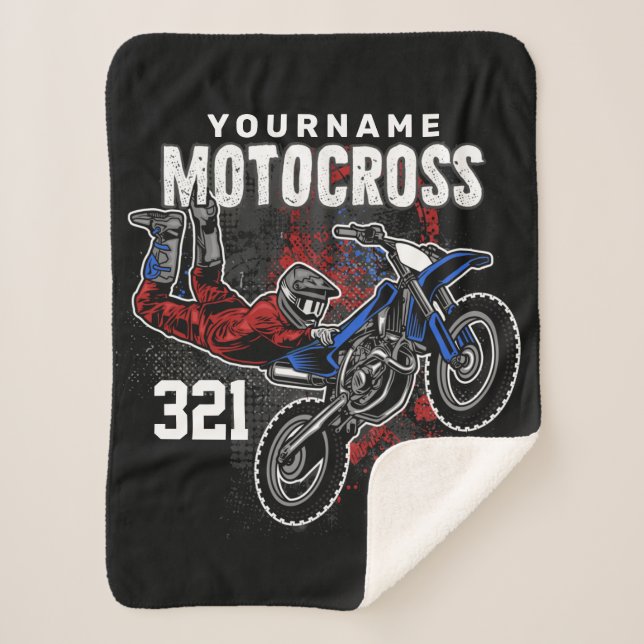 Personalized Freestyle Motocross Racing FMX Tricks Sherpa Blanket (Front)