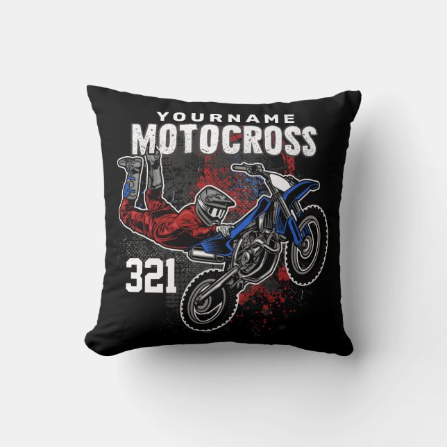 Personalized Freestyle Motocross Racing FMX Tricks Throw Pillow (Front)