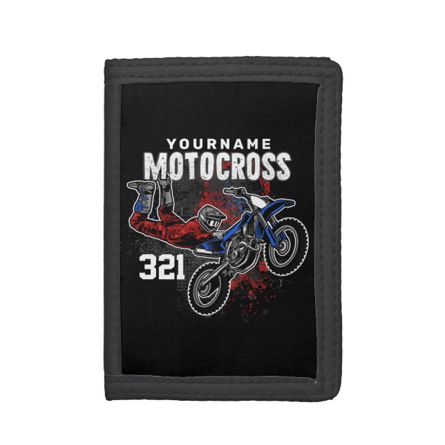 Personalized Freestyle Motocross Racing FMX Tricks Trifold Wallet (Front Vertical)