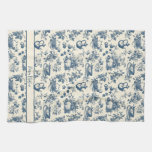 Personalized French Blue Toile Print Kitchen Towel