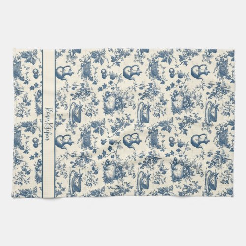 Personalized French Blue Toile Print Kitchen Towel