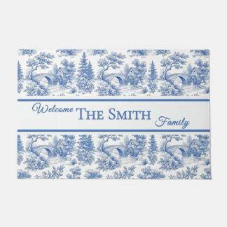 Personalized French Blue Vintage Chinoiserie Toile Doormat