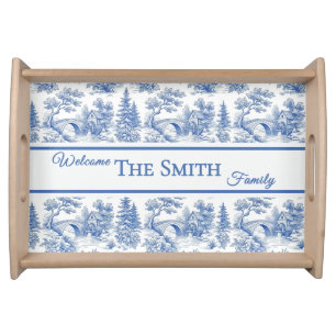 Personalized French Blue Vintage Chinoiserie Toile Serving Tray