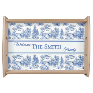 Personalized French Blue Vintage Chinoiserie Toile Serving Tray