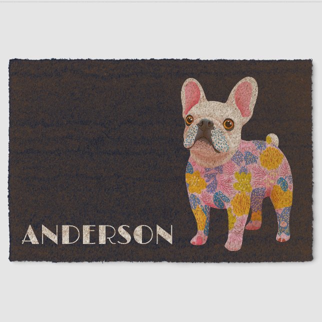Personalized French Bulldog Art Coir Mat (Front)