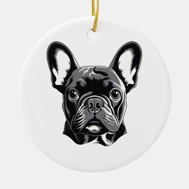 Personalized French Bulldog Black and White Ceramic Ornament (Front)