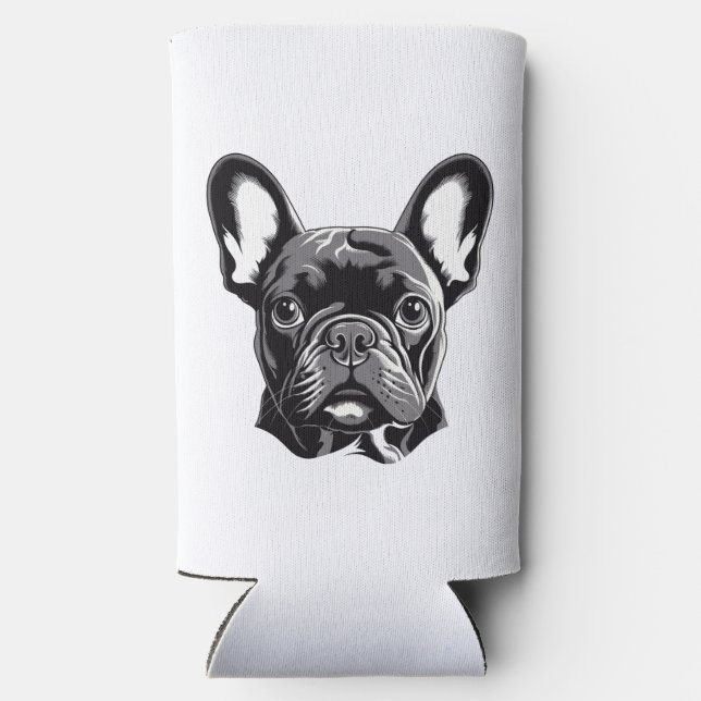 Personalized French Bulldog Black and White Seltzer Can Cooler (Back)