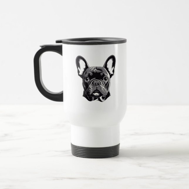 Personalized French Bulldog Black and White Travel Mug (Left)