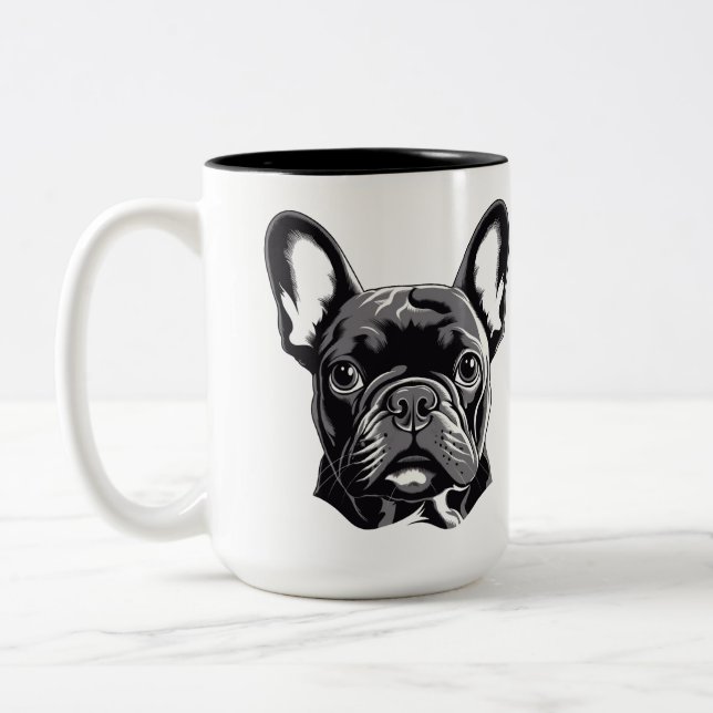 Personalized French Bulldog Black and White Two-Tone Coffee Mug (Left)