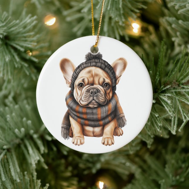 Personalized French Bulldog Dog Art Ceramic Ornament (Tree)