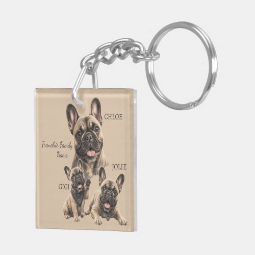 Personalized French Bulldog Family Names Keychain