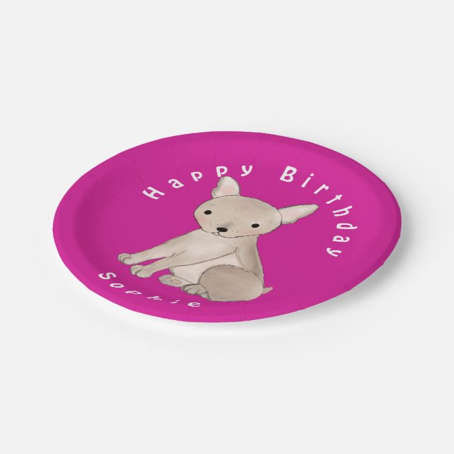 Personalized French Bulldog Hot Pink Paper Plate (Angled)