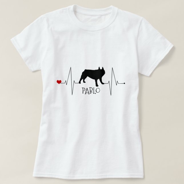 Personalized French Bulldog Love My Dog Heart Beat T-Shirt (Design Front)