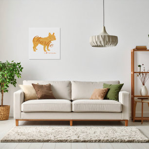 Personalized French Bulldog Pastel Orange  Art Faux Canvas Print
