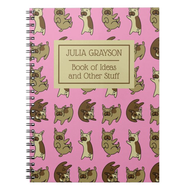 Personalized French Bulldog Pattern Custom Name Notebook (Front)