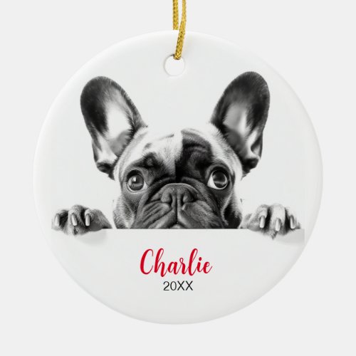 Personalized French Bulldog Peeking Ceramic Ornament