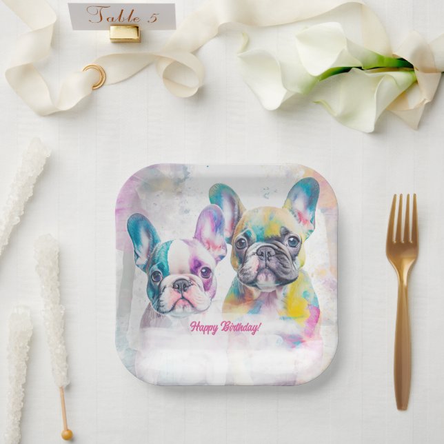 Personalized French Bulldog puppy Napkins Paper Plates (Wedding)