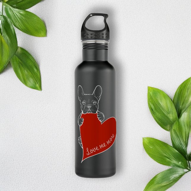 Personalized French Bulldog Red Heart Dog Design Stainless Steel Water Bottle (Creator Uploaded)