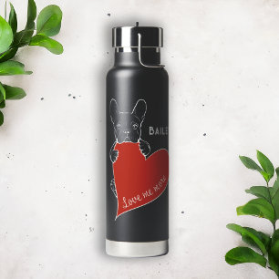 Personalized French Bulldog Red Heart Dog Design Water Bottle