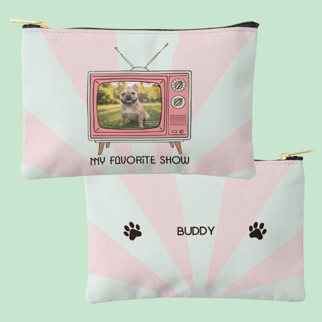 Personalized French Bulldog Retro TV Pastel Dog Accessory Pouch (Creator Uploaded)