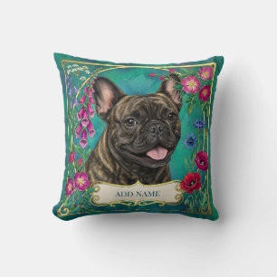 Personalized French Bulldog Teal Floral Cushion