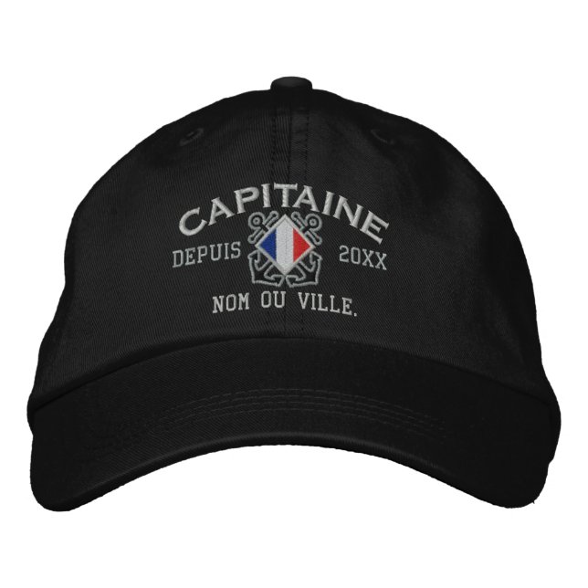 Personalized French Captain Nautical Embroidery Embroidered Baseball Cap (Front)