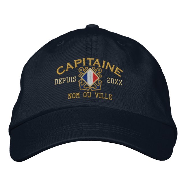 Personalized French Captain Nautical Embroidery Embroidered Baseball Hat (Front)