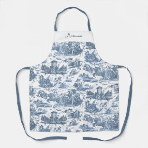 Personalized French Chariot of Dawn Toile-Blue Apron