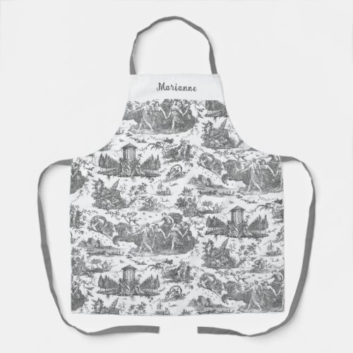 Personalized French Chariot of Dawn Toile_Gray Apron