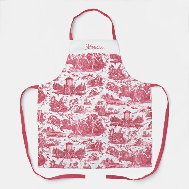 Personalized French Chariot of Dawn Toile-Pink Apron (Front)