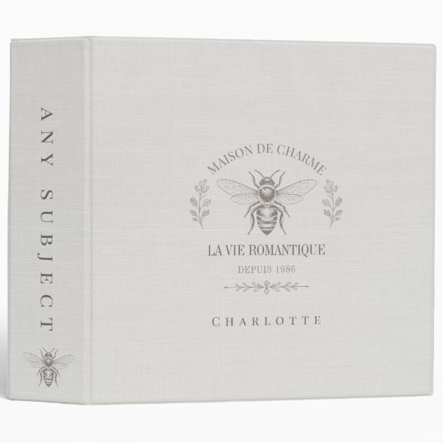 Personalized French Country Engraving | Soft Ivory 3 Ring Binder (Front/Spine)