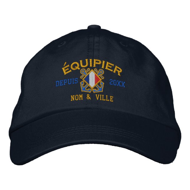 Personalized French Crew Nautical Embroidery Embroidered Baseball Cap (Front)