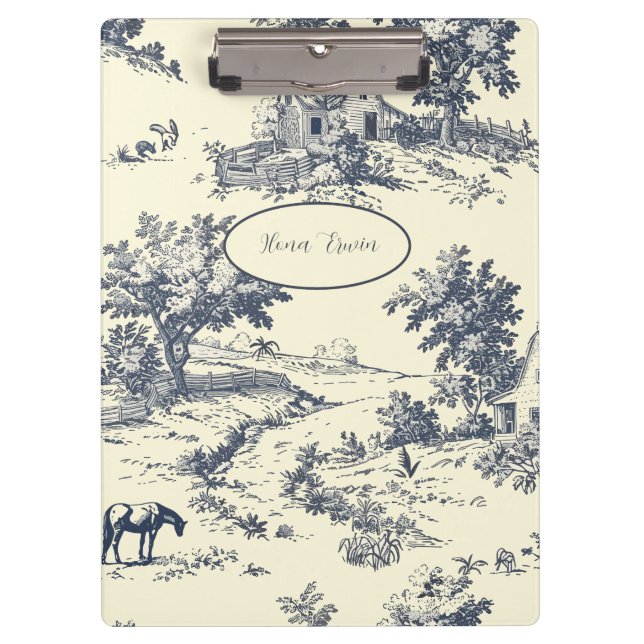 Personalized French Farmhouse Blue Toile de Jouy Clipboard (Front)