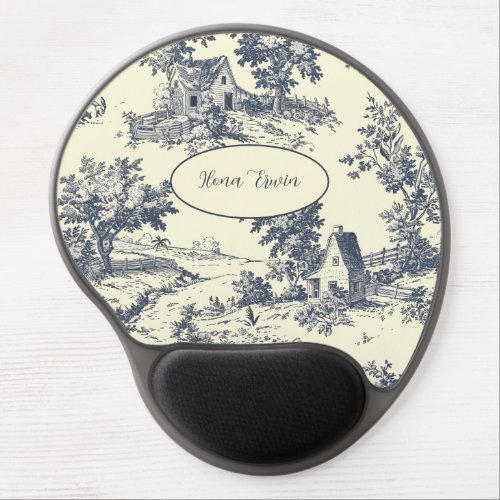 Personalized French Farmhouse Blue Toile de Jouy Gel Mouse Pad