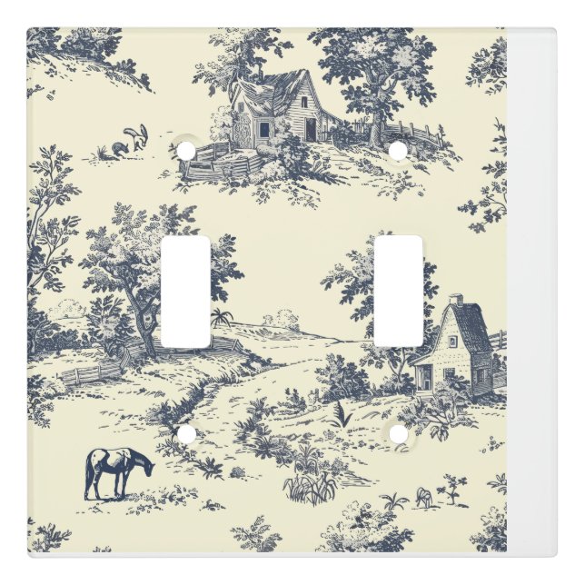 Personalized French Farmhouse Blue "Toile de Jouy" Light Switch Cover (Front)