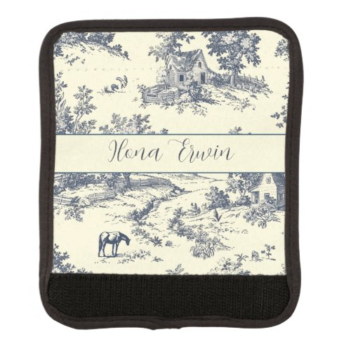Personalized French Farmhouse Blue Toile de Jouy Luggage Handle Wrap