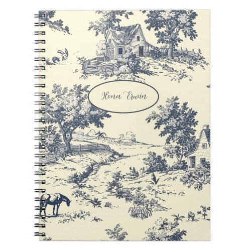 Personalized French Farmhouse Blue Toile de Jouy Notebook