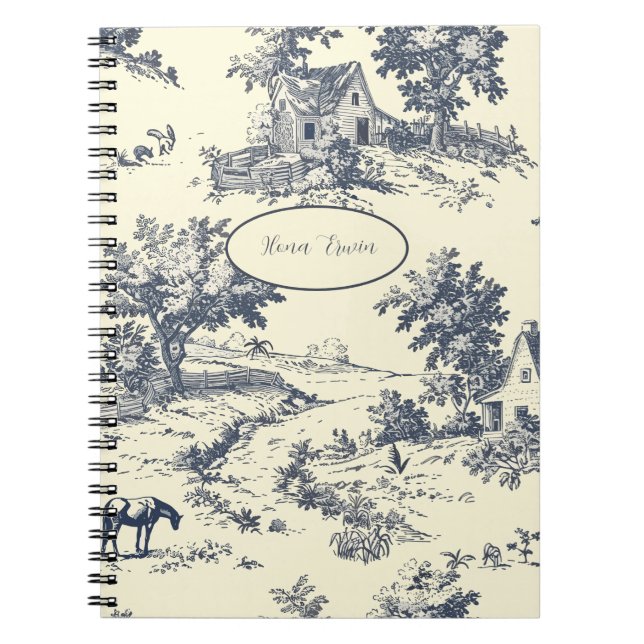 Personalized French Farmhouse Blue Toile de Jouy Notebook (Front)