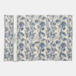 Personalized French Farmhouse Blue Toile Print Kitchen Towel