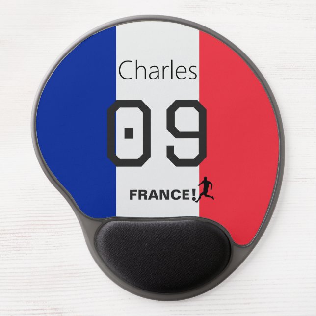 Personalized French Flag Soccer Player Fan Support Gel Mouse Pad (Front)