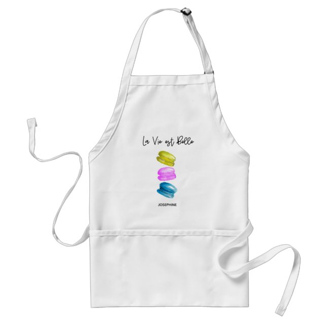 Personalized French Macaron Watercolor Baker Adult Apron (Front)