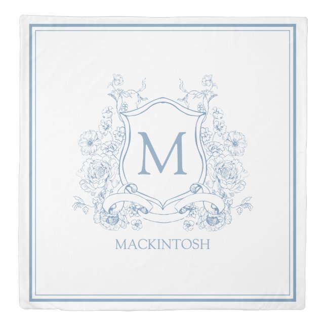 Personalized French Provincial Blue Monogram Duvet Cover (Front)