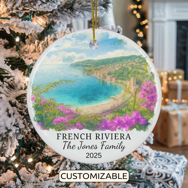 Personalized French Riviera Ornament, France Ceramic Ornament (Creator Uploaded)