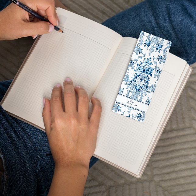 Personalized French Rococo Blue & White Floral Bookmarks (Creator Uploaded)